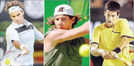  ?? AFP ?? Top-ranked defending champion Novak Djokovic (right) could face Roger Federer (left) in the US Open semi-finals at Flushing Meadows. Second seed Rafael Nadal (centre) has fourth seed Dominic Thiem on his side of the bracket.