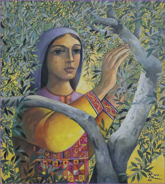  ?? Zawyeh Gallery ?? ‘Woman Picking Olives’, by Palestinia­n artist Sliman Mansour, will be on show at Zawyeh Gallery, a newcomer to Abu Dhabi Art