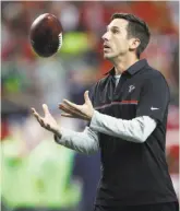  ??  ?? Atlanta offensive coordinato­r Kyle Shanahan seems to have the inside track to the 49ers’ head-coaching job.