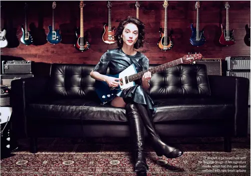  ??  ?? St Vincent is pictured here with the original design of her signature model, which has this year been updated with new finish options