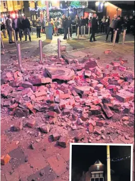  ??  ?? Brickwork fell to the ground outside the Chop House in West Street on Friday