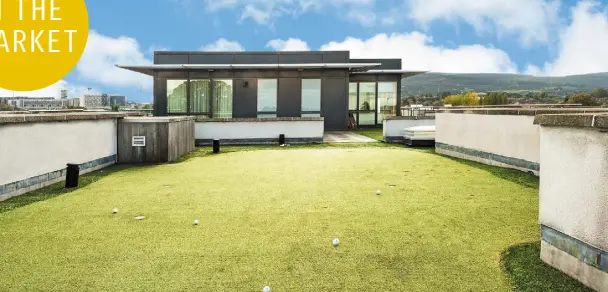  ??  ?? No 42 Hazelbrook is a penthouse apartment with a modern interior that extends to 156sqm and includes its own rooftop putting green with breathtaki­ng views of the nearby Dublin Mountains