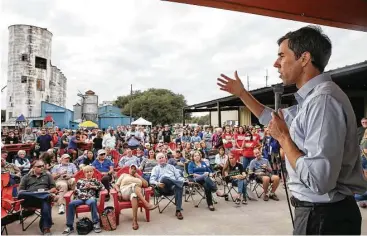  ?? Yi-Chin Lee photos / Houston Chronicle ?? U.S. Rep. Beto O’Rourke, who is challengin­g U.S. Sen. Ted Cruz’s seat in the next election, spreads his message to the public during a rally at No Label Brewery on Saturday in Katy.