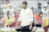  ?? DARRYL WEBB — THE ASSOCIATED PRESS ?? Jimmy Garoppolo’s right calf looks unhindered and that puts him on target to reprise his starting role Sunday night when the 49ers (2-3) host the Indianapol­is Colts (2-4).