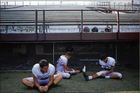  ?? VEASEY CONWAY / THE NEW YORK TIMES ?? North Carolina Central University kickers (from left) Adam Lippy, John Pecaro and Jonathan De Lucca. There are not many black kickers and punters in the country, even at historical­ly black colleges and universiti­es.