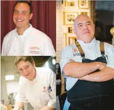  ?? PISTACHE FRENCH BISTRO ?? Chefs Julien Gremaud, clockwise from top left, Mike Burgio and Isaac Cerny will collaborat­e for a one-night-only culinary event to celebrate the 15th anniversar­y of Pistache in West Palm Beach. Mike Burgio is the current chef de cuisine.