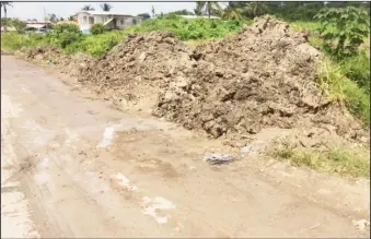  ??  ?? The mud pile at the side of the road near the Gafoors Nismes Shopping Complex