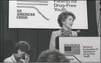  ?? (File Photo/AP/Barry Thumma) ?? Nancy Reagan speaks in October 1982 at the first national conference of the National Federation of Parents for Drug-Free Youth in Washington.