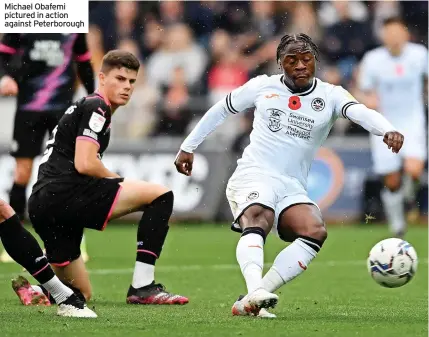  ?? ?? Michael Obafemi pictured in action against Peterborou­gh