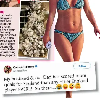  ??  ?? 2017 Pregnant again, Coleen soaks up the sunshine and defends Wayne with this tweet