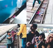  ?? Afp ?? TENSIÓN. Combo de imágenes de la bebé que de “milagro” se salvó de ser arrollada por los rieles del tren.