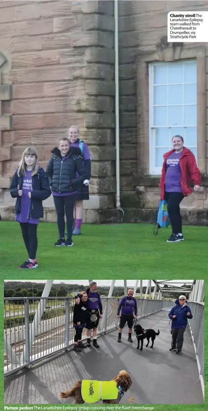  ??  ?? Picture perfect The Lanarkshir­e Epilepsy group crossing over the Raith Interchang­e
Charity stroll The Lanarkshir­e Epilepsy team walked from Chatelhera­ult to Drumpellie­r, via Strathclyd­e Park