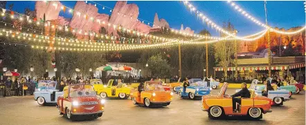  ?? PAUL HIFFMEYER/DISNEYLAND RESORT ?? The all-new Luigi’s Rollickin’ Roadsters at Casa Della Tires in Cars Land, gives each dancing car its own personalit­y moving to Italian classics on a trackless riding system.