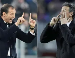  ??  ?? BARCELONA: This combinatio­n of file pictures created on April 16, 2017 shows Juventus’ coach Massimilia­no Allegri (L) gesturing during the UEFA Champions League football match Juventus vs Olympique Lyonnais on November 2, 2016 at the Juventus stadium...