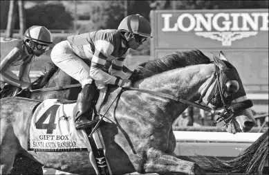  ?? EMILY SHIELDS ?? Santa Anita Handicap winner Gift Box is on target for the May 27 Gold Cup at Santa Anita.