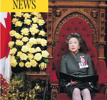  ?? JEAN LEVAC/FILES ?? Adrienne Clarkson, then the governor general of Canada, reads the speech from the throne in the Senate chamber for the opening of parliament on Oct. 5, 2004. Clarkson has come under fire for her expenses since stepping down.