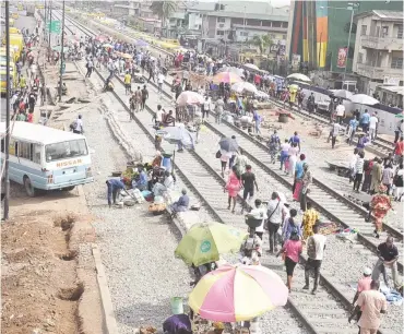  ?? Photo: Benedict Uwalaka. ?? Rail tracks at Oshodi under the bridge in Lagos. April 8, 2021.