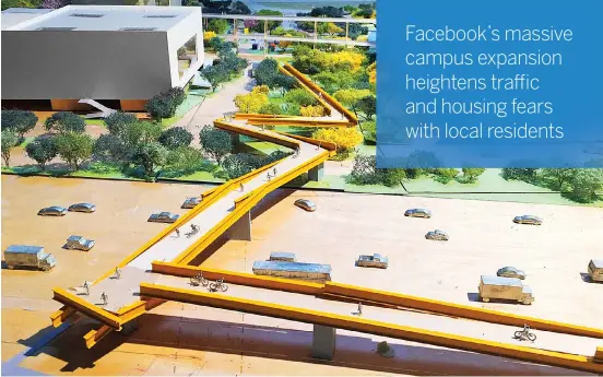  ?? COURTESY GEHRY PARTNERS ?? This strikingly designed pedestrian bridge is among design elements in a Facebook developmen­t proposal before the city of Menlo Park.