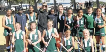  ??  ?? WELL DONE: The U13A hockey team of Laerskool Hangklip after their 2-1 victory against Aliwal North on Saturday, back from left, Amber Sieberts, Zybenicia Brown, Lauren Siloan, coach Coelette Strauss, Kishaan Bosch, Tanika Heyns, Tyla Gardner, Jamile...