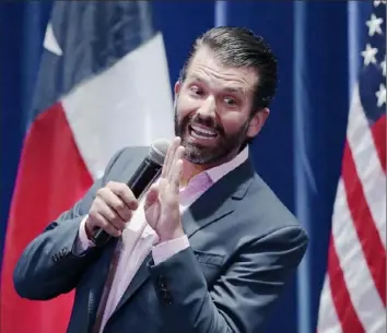  ?? Eric Gay/Associated Press ?? Donald Trump Jr. speaks to his father’s supporters Oct. 15 in San Antonio.