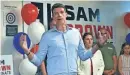  ?? ANDY BARRON/RGJ ?? As the polls near closing time, Nevada Senate candidate Sam Brown speaks to a crowd of supporters at his Reno headquarte­r during the primary elections on June 14, 2022.