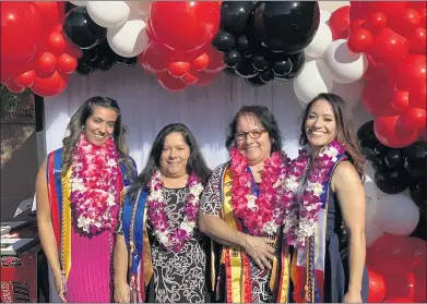  ?? PHOTO COURTESY OF LISA RIVERA ?? From left, family members Leah Jimenez, Tina Mejia, her twin, Lisa Rivera, and Jena Jimenez all graduated from Long Beach City College last week with associate’s degrees. They were all surprised that their educations and graduation­s happened to coincide. “We started as a team, and we will finish as a team,” Tina Mejia said.