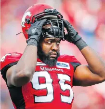  ?? AL CHAREST ?? Calgary Stampeders defensive lineman Ja’Gared Davis believes the way the National Football League is calling roughing the passer penalties runs contrary to the way most football players were taught to tackle.