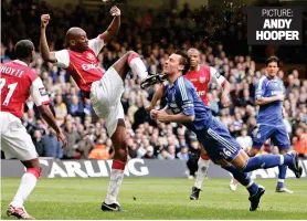  ?? PICTURE: ANDY HOOPER ?? Leading from the front: Terry is kicked on the chin by Arsenal’s Abou Diaby in the 2007 Carling Cup final that Chelsea won 2-1