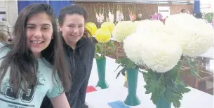  ??  ?? Florence Garbett and Rhiannon Zaki with the Chrysanthe­mums