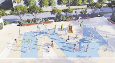 ?? Mediterrán­eo ?? Imagen virtual sobre cómo prevén que quede el parque acuático urbano en la plaça del Parc de la Vall.