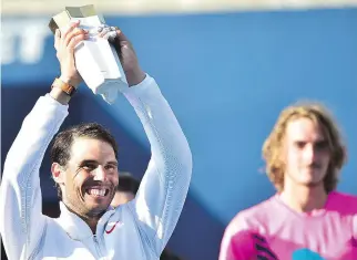  ?? THE CANADIAN PRESS ?? Rafael Nadal won his 80th career title Sunday after defeating Stefanos Tsitsipas in the men’s final of the Rogers Cup in Toronto.