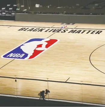  ?? KIM KLEMENT - POOL / GETTY IMAGES ?? The court sits empty just prior to the Oklahoma City Thunder and Houston Rockets boycotting their Game 5 playoff matchup Wednesday in response to the police shooting of Jacob Blake in Kenosha, Wis.