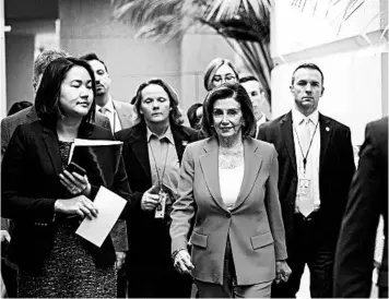  ?? ANNA MONEYMAKER/THE NEW YORK TIMES ?? House Speaker Nancy Pelosi trumpeted party unity — no matter the nominee — on Wednesday against President Trump.