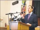 ?? Mary E. O’Leary / Hearst Connecticu­t Media ?? U.S. Sen. Richard Blumenthal warned of cyberattac­ks from Russia Monday in New Haven.