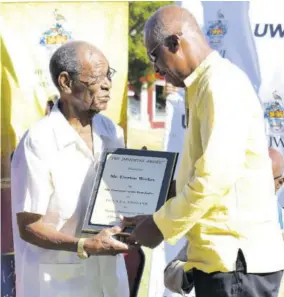  ??  ?? Marking the 20th year of its tradition of The UWI Vice-chancellor’s XI Cricket Match, The University of the West Indies honoured Sir Everton Weekes as a West Indian “Immortal” at The UWI Cave Hill Campus’ 3Ws Oval in Barbados in February 2019. Vice-chancellor, Professor Sir Hilary Beckles, in recognisin­g Sir Everton among the first to be honoured as Vice-chancellor’s XI Immortals, noted, “Legends evolve into Immortals.”