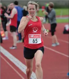  ??  ?? Mary Leech was fourth overall and first in category at the Clonliffe 2 mile road race.