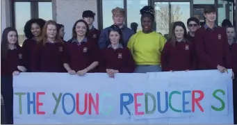  ??  ?? The Young Reducers group at Davis College who have reached the national final of the schools competitio­n, pictured with past pupil and actress Demi Isaac Oviawe.