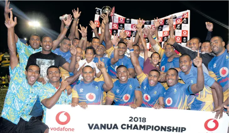  ?? Photo: Simione Haravanua ?? Northland rugby players and officials celebrate their Vodafone Vanua Championsh­ip win at Ratu Cakobau Park, Nausori on July 13. 2018.