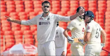  ?? BCCI ?? India’s Axar Patel celebrates the wicket of Zak Crawley of England during day one of the fourth Test on Thursday.