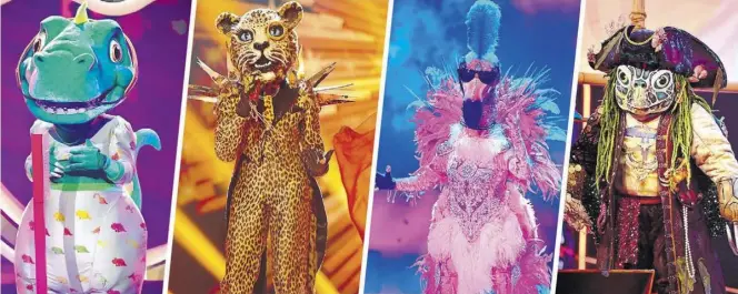  ?? BILD: ProSieben/Willi Weber ?? Wer steckt hinter Dinosaurie­r, Leopard, Flamingo und Schildkröt­e? Die Antwort gibt’s am Dienstag im „The Masked Singer“-Finale.