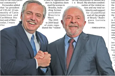  ?? ?? Brazil’s new President Luiz Inácio Lula da Silva with Alberto Fernández during the former’s inaugurati­on in Brasilia.