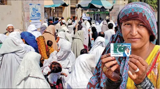  ??  ?? Above: Queues for the ATM, where some locals get aid cash. Right: A recipient with her ‘Benazir’ bank card