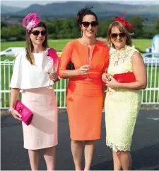  ??  ?? Niamh Crowley, Sherna Hallisy and Jackie Cogan at Ladies Day at the Sligo Races. Pic: Donal Hackett.