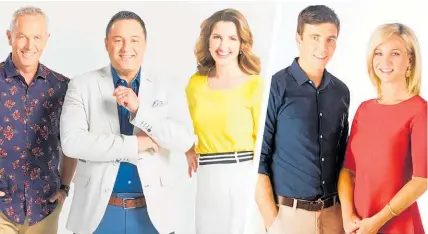  ??  ?? The AM Show’s Mark Richardson, Duncan Garner and Amanda Gillies, and Breakfast’s Jack Tame and Hayley Holt.