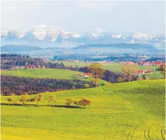  ?? FOTOS: DEGENKOLB/D-WERK ?? Das Bild vom hügeligen Westallgäu mit den Alpen samt Hochgrat im Hintergrun­d diente als Vorlage für das Logo der neuen Ferienregi­on „Tourismus Württember­gisches Allgäu“.