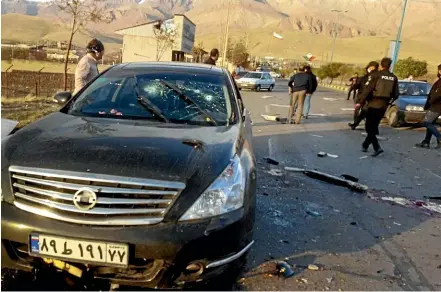  ?? AP ?? This photo released by the semi-official Fars News Agency shows the scene where Mohsen Fakhrizade­h was killed in Absard, a small city just east of the capital, Tehran.