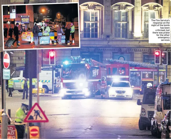  ??  ?? The Fire Service’s response on the night of the bomb has been criticised, but there was praise for the other emergency services
