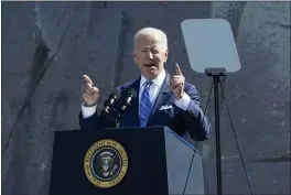  ?? SUSAN WALSH — THE ASSOCIATED PRESS ?? President Joe Biden speaks during an event marking the 10th anniversar­y of the dedication of the Martin Luther King, Jr. Memorial in Washington on Thursday.
