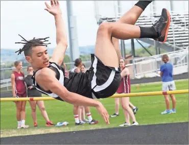  ?? Scott Herpst ?? LaFayette’s Khalas Finley won the boys’ high jump at last week’s meet at LFO High School. The Ramblers went on to collect the Gordon Lee Invitation­al title by just five points over Heritage in the build-up to the NGAC Championsh­ips next week.