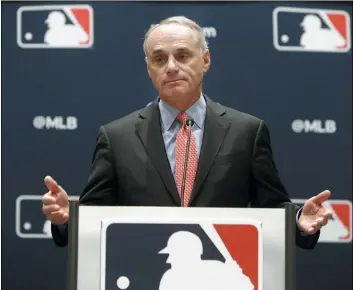  ?? THE ASSOCIATED PRESS FILE ?? Baseball commission­er Rob Manfred tried to assure fans last week that there will be a 2020 MLB season. Wonder if he knows how many, or few, people believed that ... or even cared.